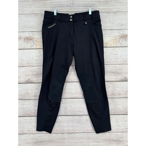 ROMFH Knee Pad Stretch Breeches Womens 32R Black Embroidered - Picture 1 of 11